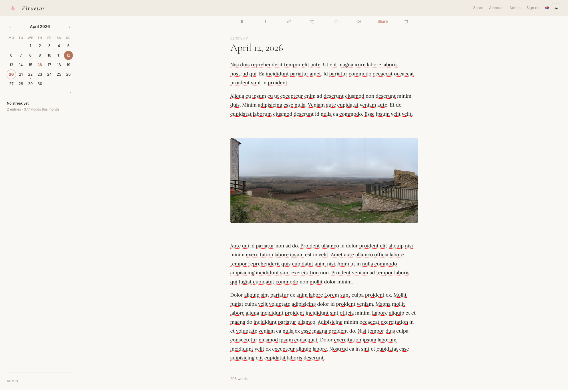Piruetas desktop, light theme